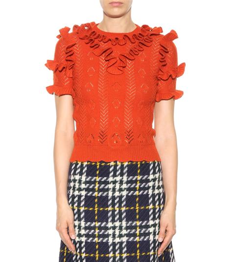 gucci ruffle-trimmed short sleeve top|farfetch Gucci shirts.